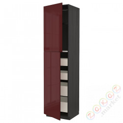 ⭐METOD / MAXIMERA⭐Шкаф, высота 2дверь/4лопата, черный калларп/темно-красно-коричневый блеск, 60x60x240 cm⭐ИКЕА-59466544