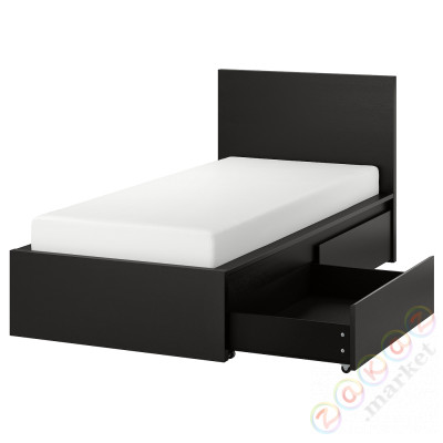 ⭐MALM⭐Каркас кровати с2 контейнеры, Черно-коричневый/Lönset, 90x200 cm⭐ИКЕА-79032734