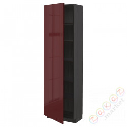 ⭐METOD⭐Высокий шкаф/полки, черный калларп/темно-красно-коричневый блеск, 60x37x200 cm⭐ИКЕА-59467483