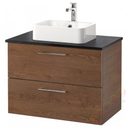 ⭐GODMORGON/TOLKEN / HORVIK⭐Шкаф со столешницей и мойкой 45х32 cm, имитация коричневой морилки/подражаниеacja черныйgo marmuru Смеситель Brлюдоедund, 82x49x72 cm⭐ИКЕ