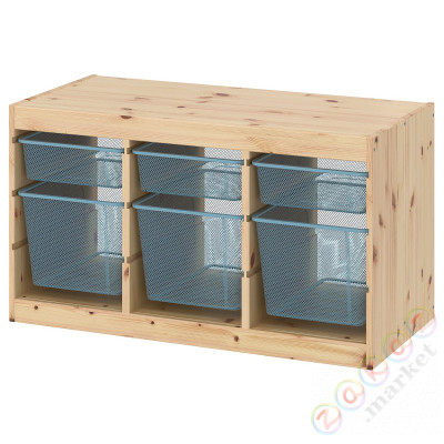⭐TROFAST⭐Книжный шкаф с контейнерами, светлая беленая сосна/серо-голубой, 93x44x52 cm⭐ИКЕА-79533260