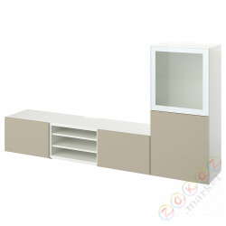 ⭐BESTA⭐Комбинация по ТВ/стаканане дверь, белый/Selsviken глянцевый/ бежевое матовое стекло, 240x42x129 cm⭐ИКЕА-79488757