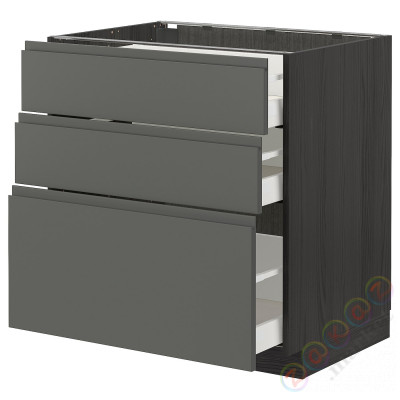 ⭐METOD / MAXIMERA⭐Напольный шкаф с 3 ящики, черный/Voxtorpтемно-серый, 80x60 cm⭐ИКЕА-89311013