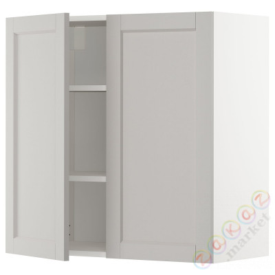 ⭐METOD⭐Навесной шкаф с полками/2 дверь, белый/Lerhyttan светло-серый, 80x80 cm⭐ИКЕА-79465483