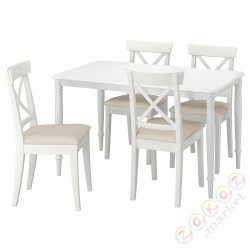 ⭐DANDERYD / INGOLF⭐Таблица и 4 стулья, белый/Халларп бежевый, 130 cm⭐ИКЕА-09544243