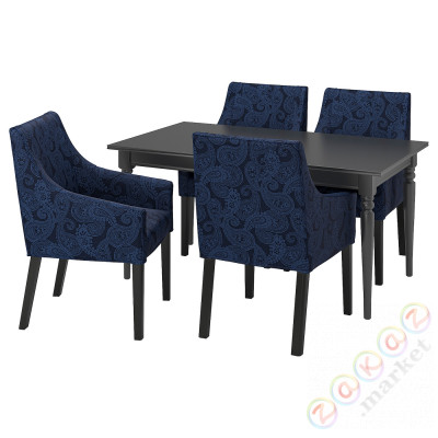 ⭐INGATORP / SAKARIAS⭐Таблица и 4 стулья, черный/Kvillsfors ciemnoсиний/синий, 155/215 cm⭐ИКЕА-49428996