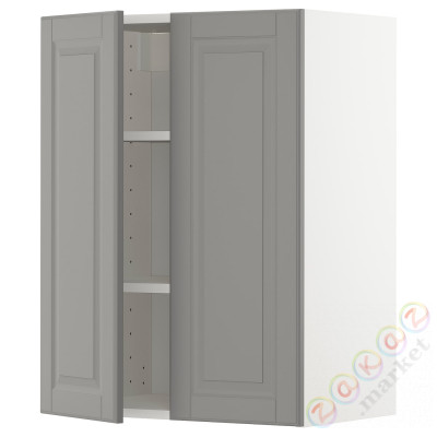 ⭐METOD⭐Навесной шкаф с полками/2 дверь, белый/Bodbyn Серый, 60x80 cm⭐ИКЕА-29458507
