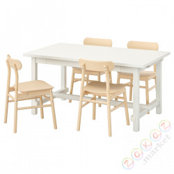 ⭐NORDVIKEN / RONNINGE⭐Таблица и 4 стулья, белый/береза, 152/223x95 cm⭐ИКЕА-89305168