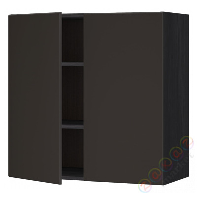 ⭐METOD⭐Навесной шкаф с полками/2 дверь, черный/Кунгсбака антрацит, 80x80 cm⭐ИКЕА-49463503