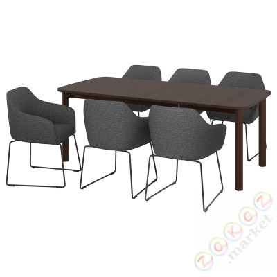 ⭐STRANDTORP / TOSSBERG⭐Таблица и 6 стулья, коричневый/черный металл/Серый, 150/205/260 cm⭐ИКЕА-99441028
