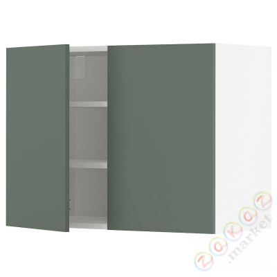 ⭐METOD⭐Навесной шкаф с полками/2 дверь, белый/Bodarp серо-зеленый, 80x60 cm⭐ИКЕА-59467275
