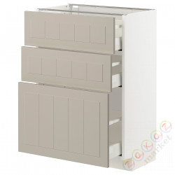 ⭐METOD / MAXIMERA⭐Напольный шкаф с 3 ящики, белый/Stensund бежевый, 60x37 cm⭐ИКЕА-49408154