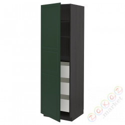 ⭐METOD / MAXIMERA⭐Высокий шкаф с ящики, черный/Bodbyn темно-зеленый60x60x200 cm⭐ИКЕА-29359866