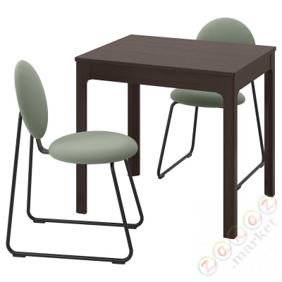 ⭐EKEDALEN / MANHULT⭐Таблица и 2 стулья, темно коричневый/Крючокebo серо-зеленый, 80/120 cm⭐ИКЕА-69505917