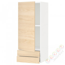 ⭐METOD / MAXIMERA⭐Навесной шкаф, дверь/2 ящики, белый/Askersund яркий узор ясеня, 40x100 cm⭐ИКЕА-29457112