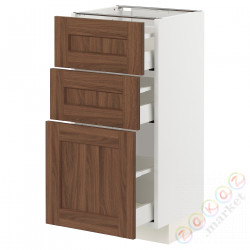 ⭐METOD / MAXIMERA⭐Напольный шкаф с 3 ящики, белый Enköping/коричневый орех, 40x37 cm⭐ИКЕА-49475087