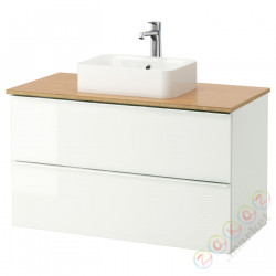 ⭐GODMORGON/TOLKEN / HORVIK⭐Шкаф со столешницей и мойкой 45х32 cm, глянцевый белый/бамбуковая батарея Brлюдоедund, 102x49x72 cm⭐ИКЕА-19309155