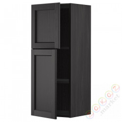 ⭐METOD⭐Навесной шкаф с полками/2 дверь, черный/Lerhyttan черный морилка, 40x100 cm⭐ИКЕА-29452478