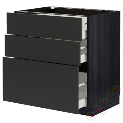 ⭐METOD / MAXIMERA⭐Напольный шкаф с 3 ящики, черный/Nickebo матантрацит, 80x60 cm⭐ИКЕА-59498516