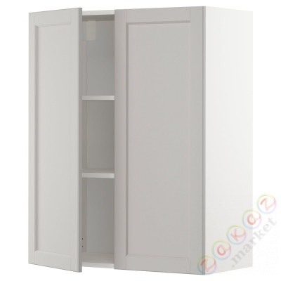 ⭐METOD⭐Навесной шкаф с полками/2 дверь, белый/Lerhyttan светло-серый, 80x100 cm⭐ИКЕА-69460278