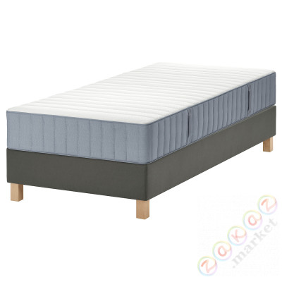 ⭐LYNGOR⭐Континентальная кровать, Valevåg жесткий/светло-синий темно-серый, 90x200 cm⭐ИКЕА-59542717