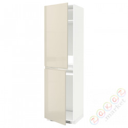 ⭐METOD⭐Шкаф, высокий лед/проживающий, белый/Voxtorpглянцевый светло-бежевый, 60x60x220 cm⭐ИКЕА-19143570