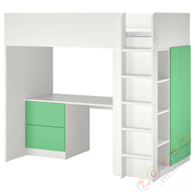⭐SMASTAD⭐Кровать-антресоль, белый зеленый/софисыkiem с3 ящики, 90x200 cm⭐ИКЕА-09437436