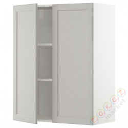 ⭐METOD⭐Навесной шкаф с полками/2 дверь, белый/Lerhyttan светло-серый, 80x100 cm⭐ИКЕА-69460278