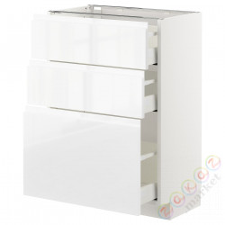 ⭐METOD / MAXIMERA⭐Напольный шкаф с 3 ящики, белый/Блеск Voxtorp/белый, 60x37 cm⭐ИКЕА-79255060