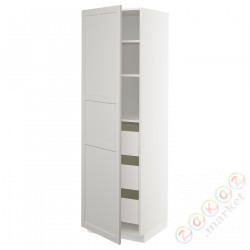 ⭐METOD / MAXIMERA⭐Высокий шкаф с ящики, белый/Lerhyttan светло-серый, 60x60x200 cm⭐ИКЕА-19386785