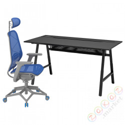 ⭐UTESPELARE / STYRSPEL⭐стол письменный gamingowe i cesło, черный синий/светло-серый⭐ИКЕА-19491159