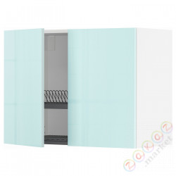 ⭐METOD⭐Навесной шкаф с крылом для сушки/2 дверь, белый Järsta/блеск светло-бирюзовый, 80x60 cm⭐ИКЕА-39462189
