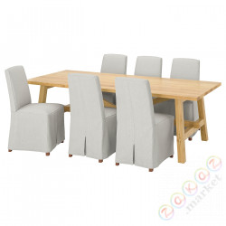 ⭐MOCKELBY / BERGMUND⭐Таблица и 6 стулья, подражание. дуб/Kolboda бежевый/темно-серый, 235x100 cm⭐ИКЕА-29408471