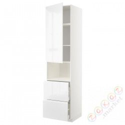 ⭐METOD / MAXIMERA⭐В шкафу для микрофона дверь/2 ящики, белый/Блеск Voxtorp/белый, 60x60x240 cm⭐ИКЕА-29466404