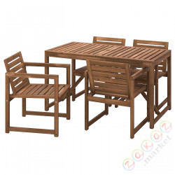 ⭐NAMMARO⭐Таблица +4 стулья с подлокотниками., снаружи., светло-коричневое пятно, 140 cm⭐ИКЕА-59544405