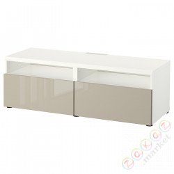 ⭐BESTA⭐Тумба под ТВ с ящики, белый/Selsviken глянцевый бежевый, 120x42x39 cm⭐ИКЕА-09399175