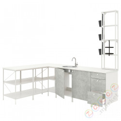 ⭐ENHET⭐Угловая кухня, белый/имитация бетона⭐ИКЕА-09338238