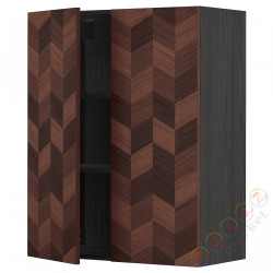 ⭐METOD⭐Навесной шкаф с полками/2 дверь, черныйHasslarp/коричневый шаблон, 80x100 cm⭐ИКЕА-99470153