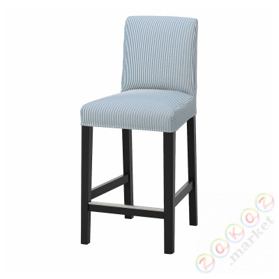 ⭐BERGMUND⭐Барный стул со спинкой, черный/Rommele темно-синий/белый, 62 cm⭐ИКЕА-99419664