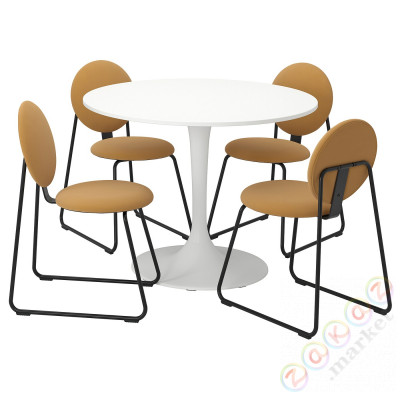 ⭐DOCKSTA / MANHULT⭐Таблица и 4 стулья, белый белый/Крючокebo miodowy коричневый, 103 cm⭐ИКЕА-29556193