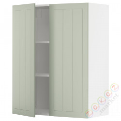 ⭐METOD⭐Навесной шкаф с полками/2 дверь, белый/Stensund светло-зеленый, 80x100 cm⭐ИКЕА-39487547