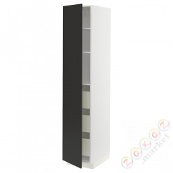 ⭐METOD / MAXIMERA⭐Высокий шкаф с ящики, белый/Nickebo матантрацит, 40x60x200 cm⭐ИКЕА-59498045