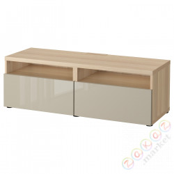 ⭐BESTA⭐Тумба под ТВ с ящики, под беленый дуб/Selsviken глянцевый бежевый, 120x42x39 cm⭐ИКЕА-49399282