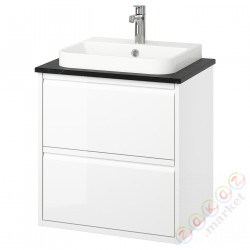 ⭐ANGSJON / BACKSJON⭐Sзаf umyw сящики/umyw/bateria, глянцевый белый/имитация черного мрамора, 62x49x71 cm⭐ИКЕА-69521366