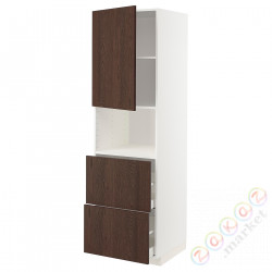 ⭐METOD / MAXIMERA⭐В шкафу для микрофона дверь/2 ящики, белый/Sinarp коричневый, 60x60x200 cm⭐ИКЕА-39463155
