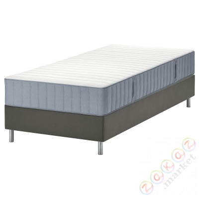 ⭐LYNGOR⭐Континентальная кровать, Valevåg жесткий/светло-синий темно-серый, 90x200 cm⭐ИКЕА-29542714
