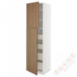 ⭐METOD / MAXIMERA⭐Шкаф, высота 2дверь/4лопата, белый/Tistorp подражаниеacja коричневыйowego орехa, 60x60x220 cm⭐ИКЕА-99519183