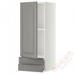 ⭐METOD / MAXIMERA⭐Навесной шкаф, дверь/2 ящики, белый/Bodbyn Серый, 40x100 cm⭐ИКЕА-59458407