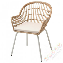 ⭐NILSOVE / NORNA⭐Стул сpoduszką, белый ротанг/Лайла натуральная⭐ИКЕА-19304006