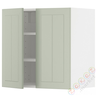 ⭐METOD⭐Навесной шкаф с полками/2 дверь, белый/Stensund светло-зеленый, 60x60 cm⭐ИКЕА-29486464